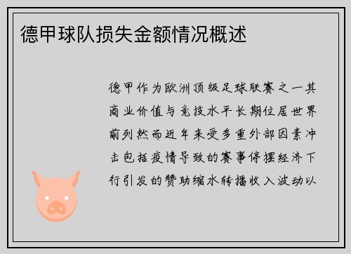 德甲球队损失金额情况概述